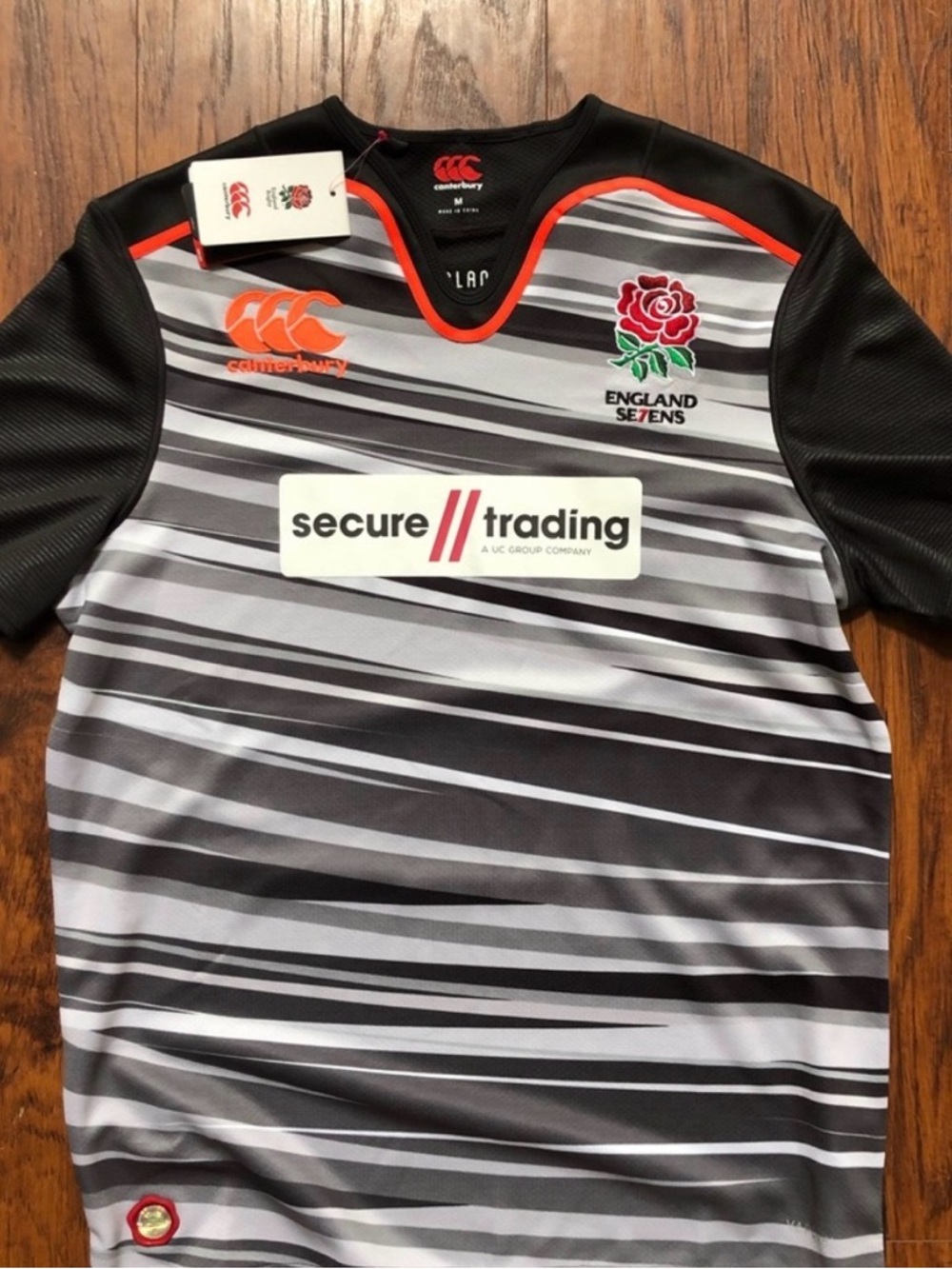 England Rugby Sevens Jersey Canterbury Medium NWT Vapodri Black Rose Shirt